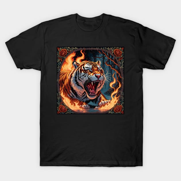 Tiger And Roses T-Shirt by Tpixx